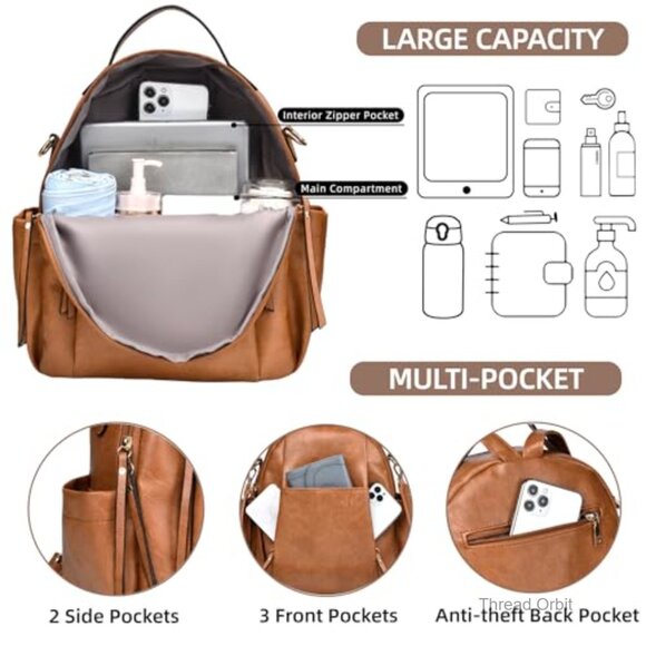Leather Mini Backpack Purse for Women, Convertible Shoulder Bag, 8 Pockets